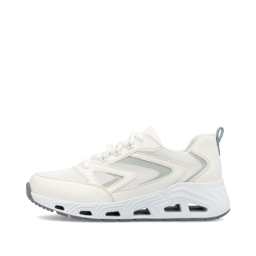 Weiße Rieker Damen Sneaker Low N5205-80 mit Schnürung sowie ultraleichter Sohle. Schuh Außenseite.