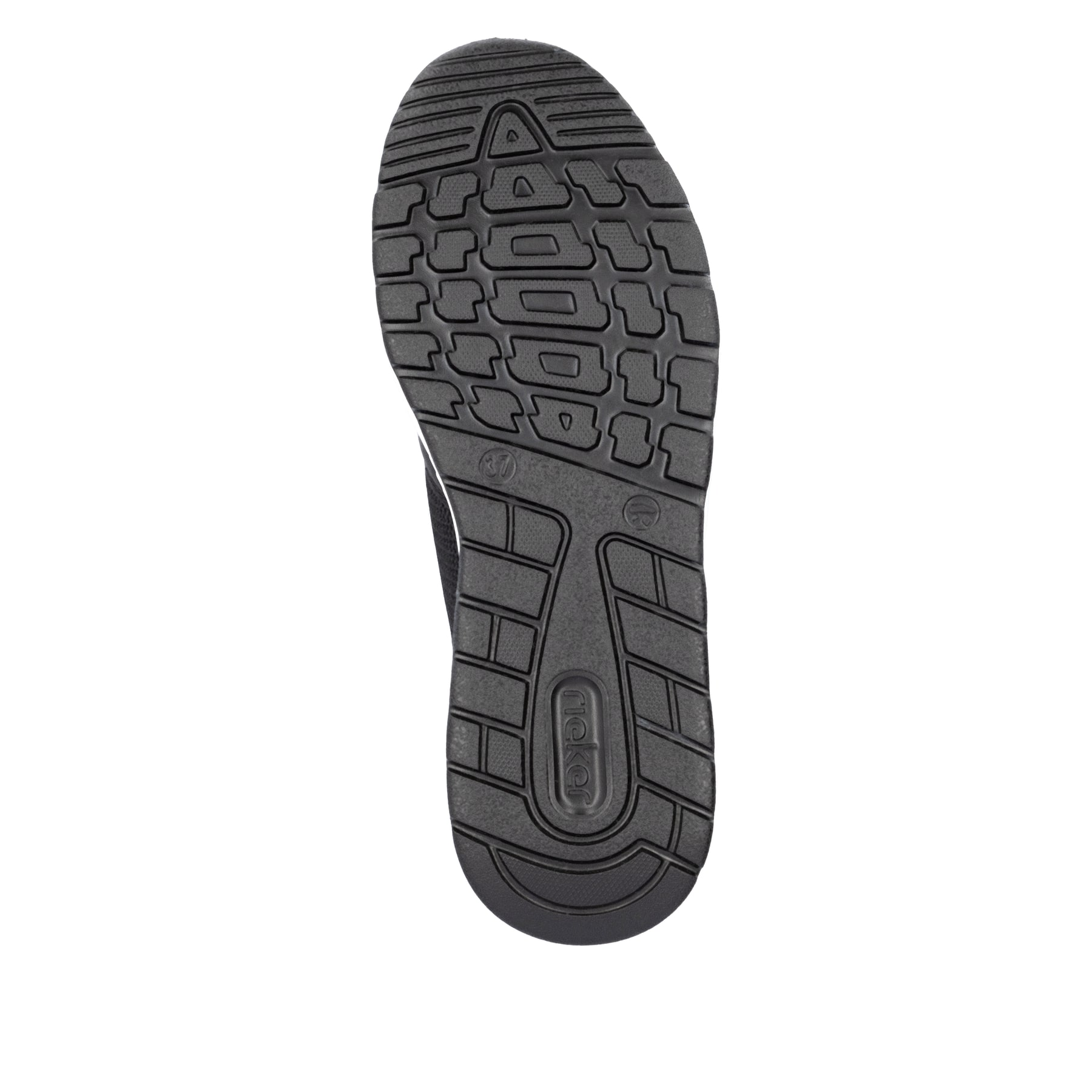 Schwarze vegane Rieker Damen Sneaker Low N5240-00 mit einer ultraleichten Sohle. Schuh Laufsohle.