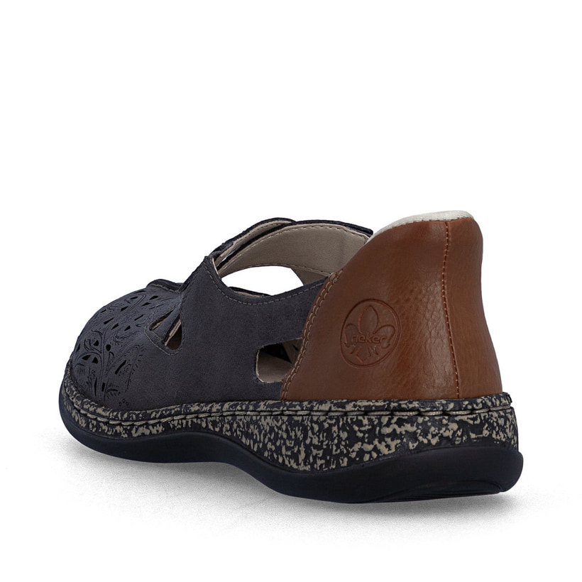 Graue Rieker Ballerinas 46352-45 aus Glattleder mit praktischer easy in Funktion. Schuh von hinten.