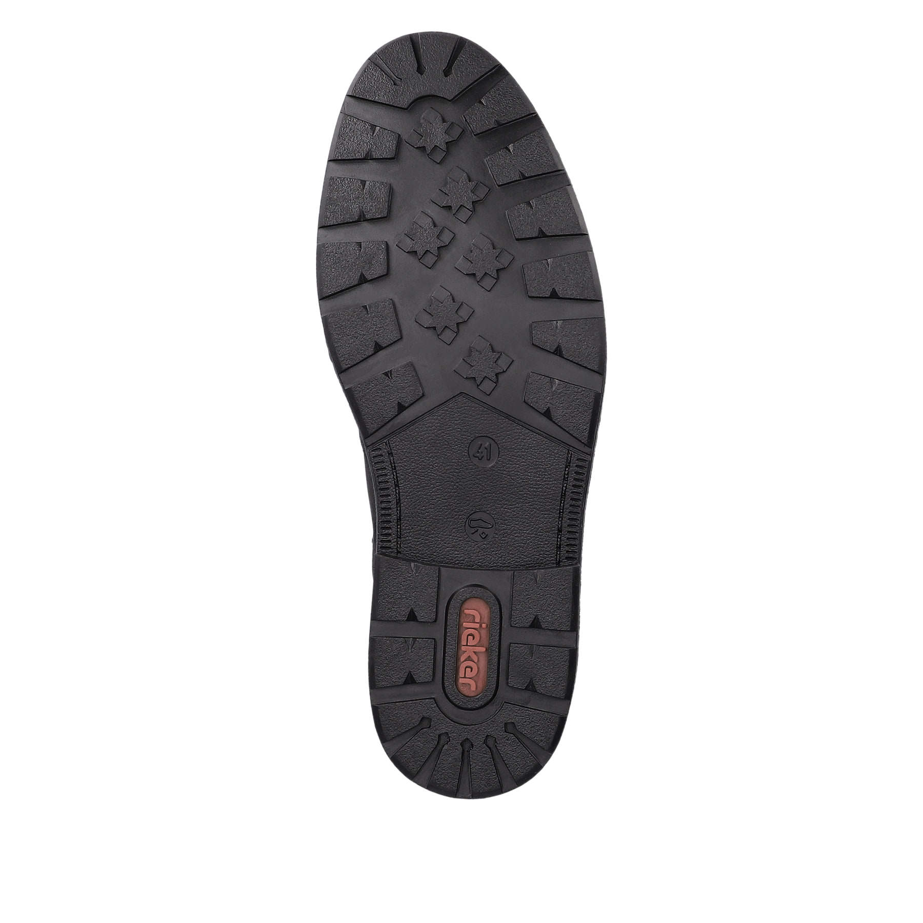 Mitternachtsschwarze Rieker Herren Kurzstiefel 15353-00 mit einer robusten Profilsohle. Schuh Laufsohle