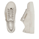 Weiße Rieker Damen Sneaker Low N4914-80 mit einem Reißverschluss. Schuh von oben, liegend.