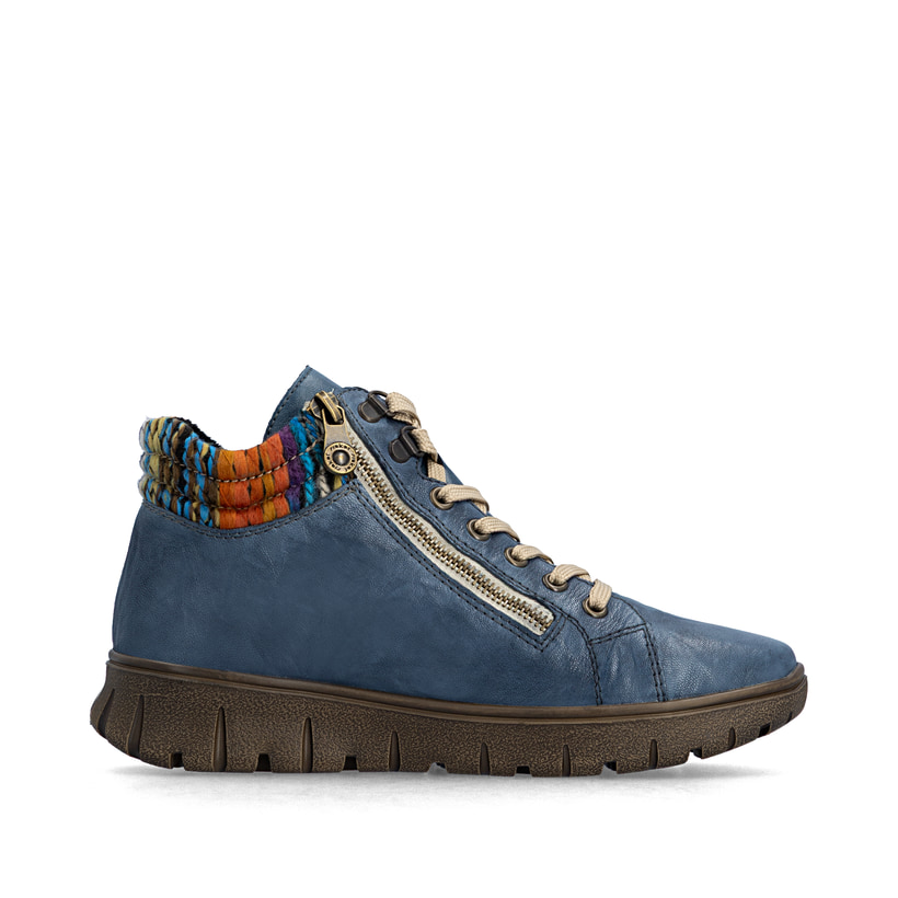 Blaue Rieker Damen Schnürstiefel N1305-14 aus Glattleder. Schuh Innenseite.