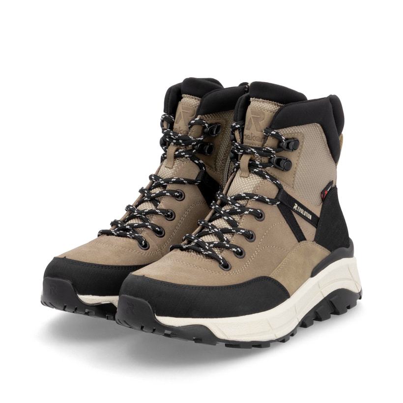 Beige Rieker Damen Schnürstiefel W0071-20 mit wasserabweisender TEX-Membran. Schuh Außenseite gespiegelt.
