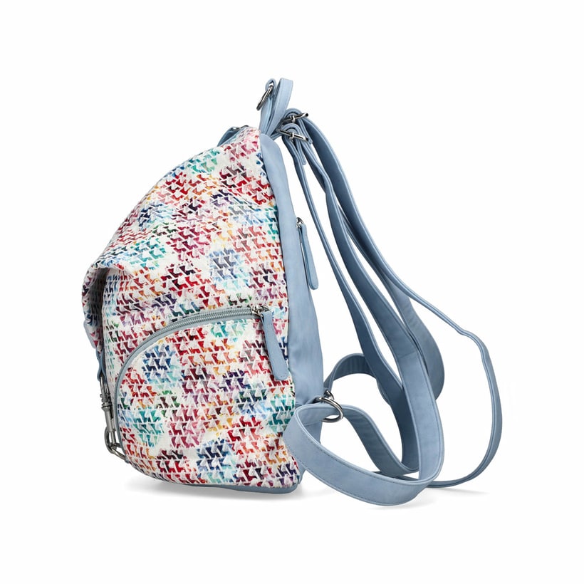Rieker Damen Rucksack H1055-62 in Champagner aus Kunstleder mit Reißverschluss. Rucksack getragen.