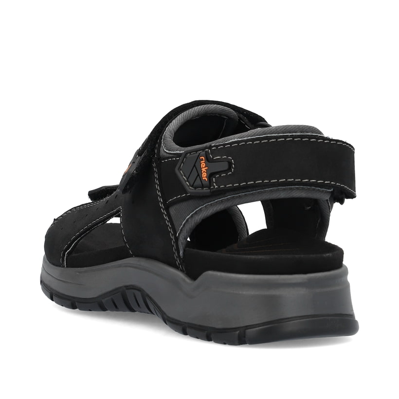 Schwarze Rieker Herren Trekkingsandalen 26951-00 mit einem Klettverschluss. Schuh von hinten.