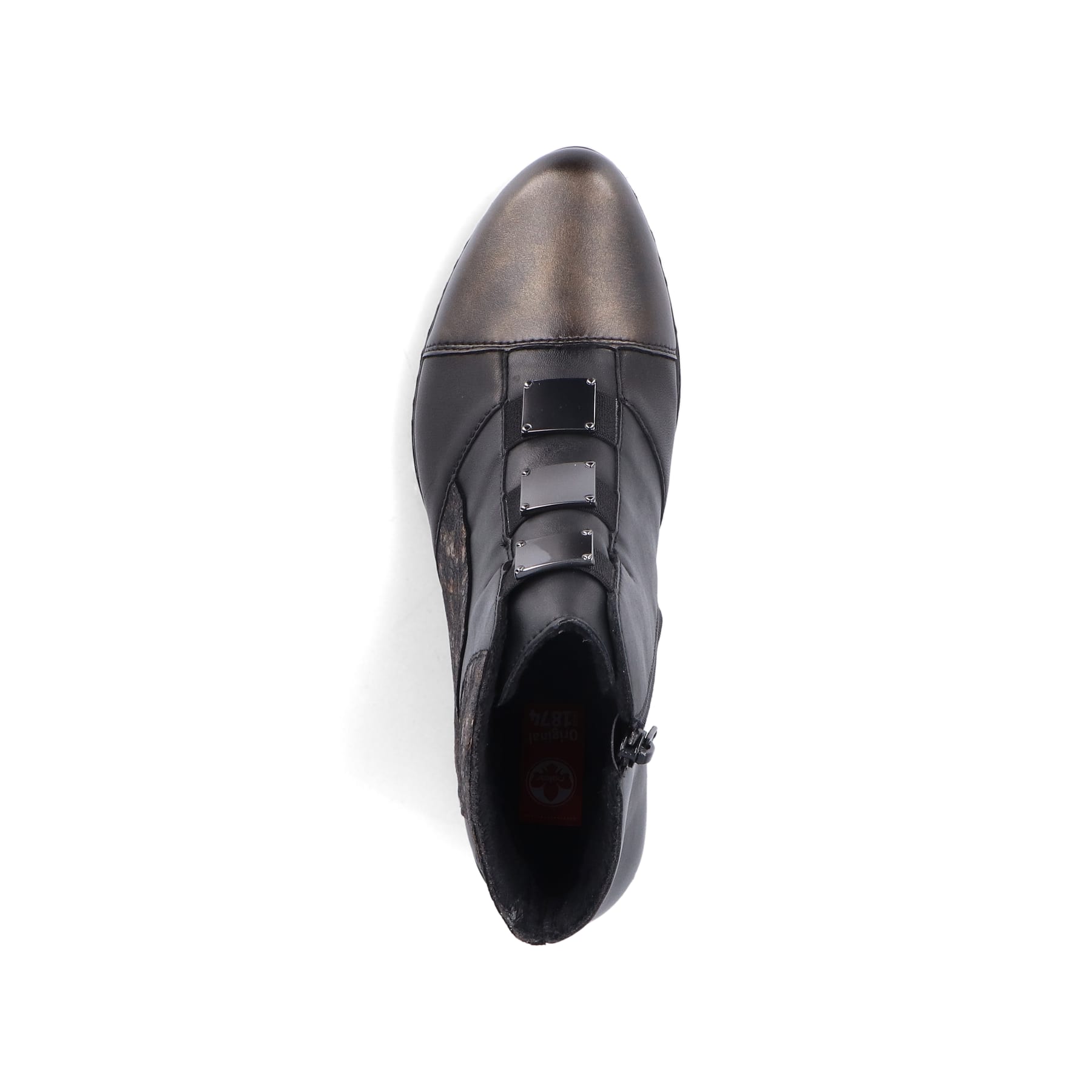 Bottines Rieker noires pour femme Y0764-00 avec imprimé léopard. Semelle extérieure de la chaussure.