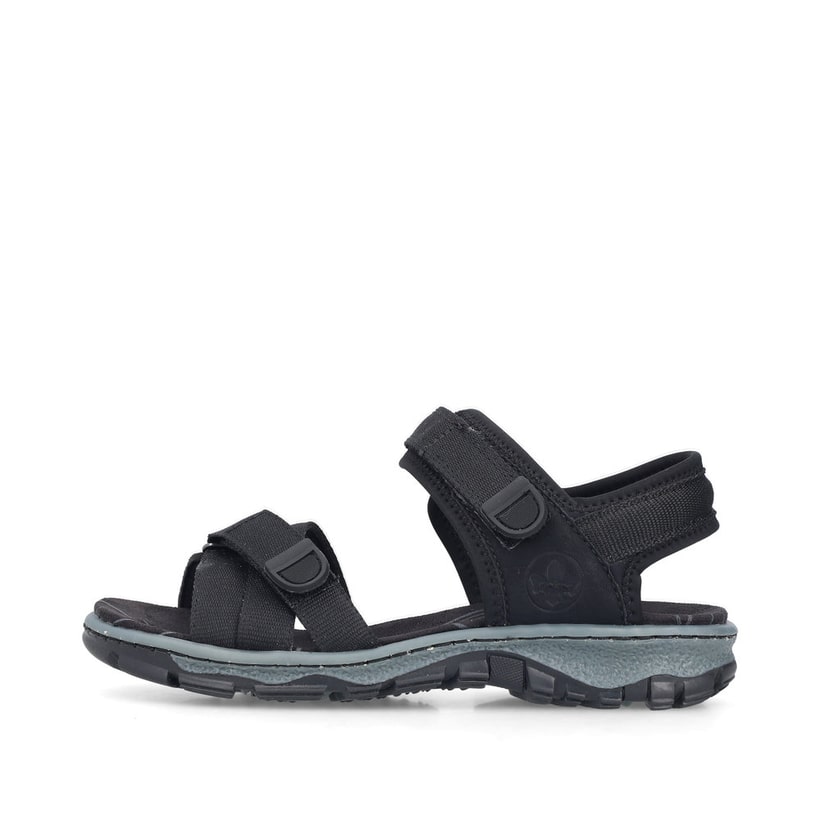 Schwarze Rieker Damen Trekkingsandalen 68852-00 mit einem Klettverschluss. Schuh Außenseite.