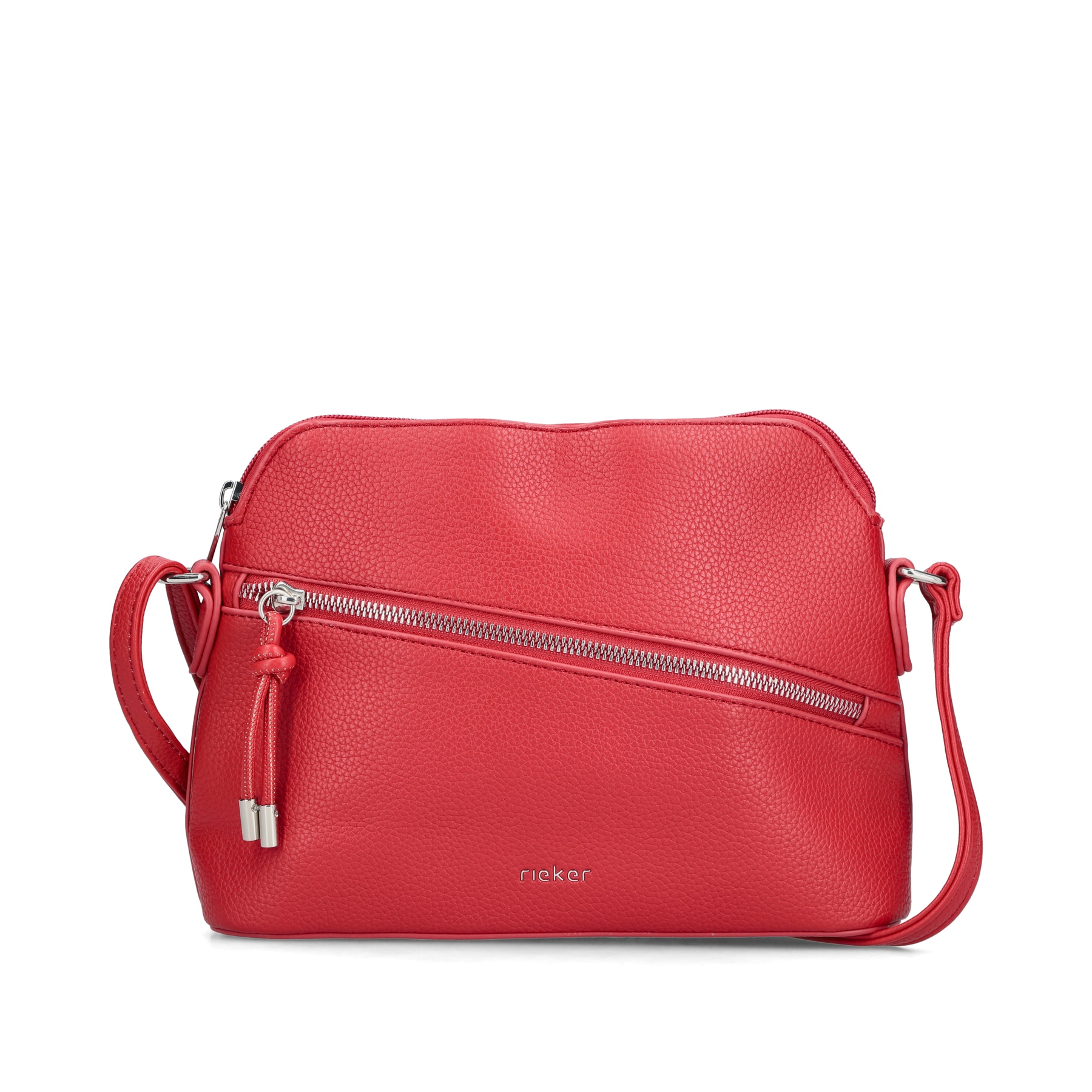 Sac à main Rieker H1031-33 rouge avec fermeture éclair et bandoulière ajustable. Devant.