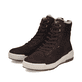 Dunkelbraune Rieker Herren Schnürstiefel U0071-25 aus Rauleder. Schuhpaar seitlich schräg.