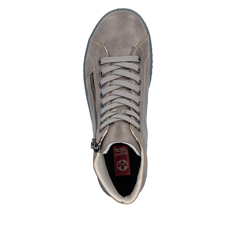 Hellgraue Rieker Damen Schnürstiefel Z1221-42 mit einem Reißverschluss. Schuh Laufsohle.