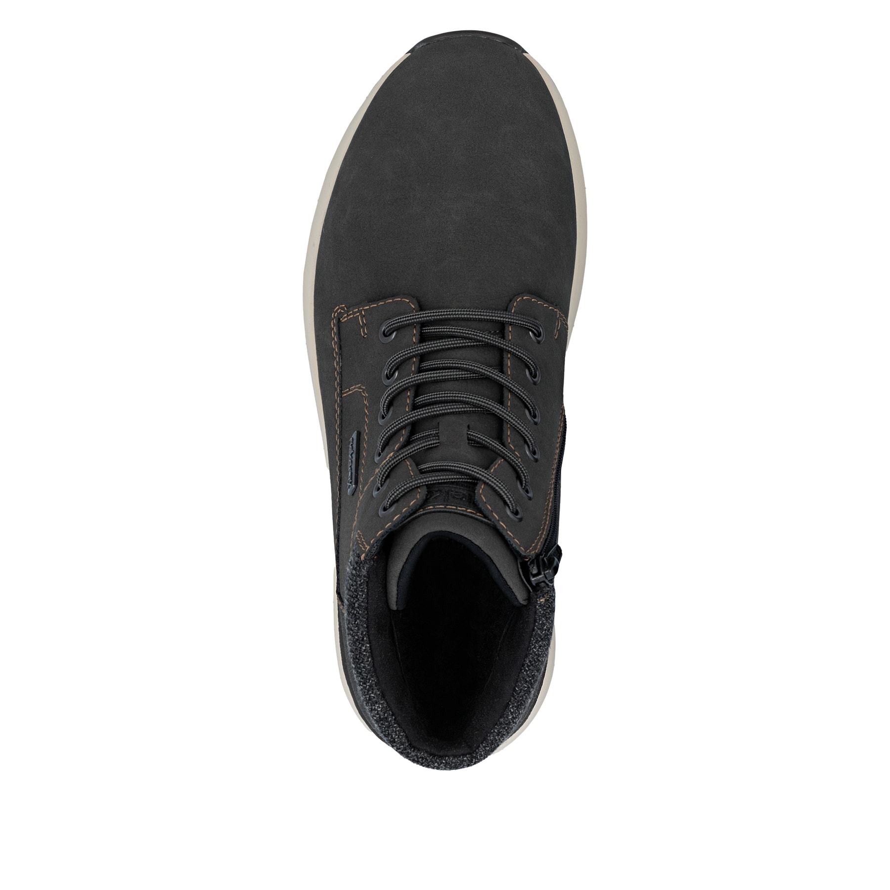 Graue Rieker Herren Schnürstiefel 11502-45 mit wasserabweisender TEX-Membran. Schuh von oben.