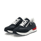 Blaue Rieker Damen Sneaker Low 58923-14 mit einem Reißverschluss. Schuhpaar seitlich schräg.