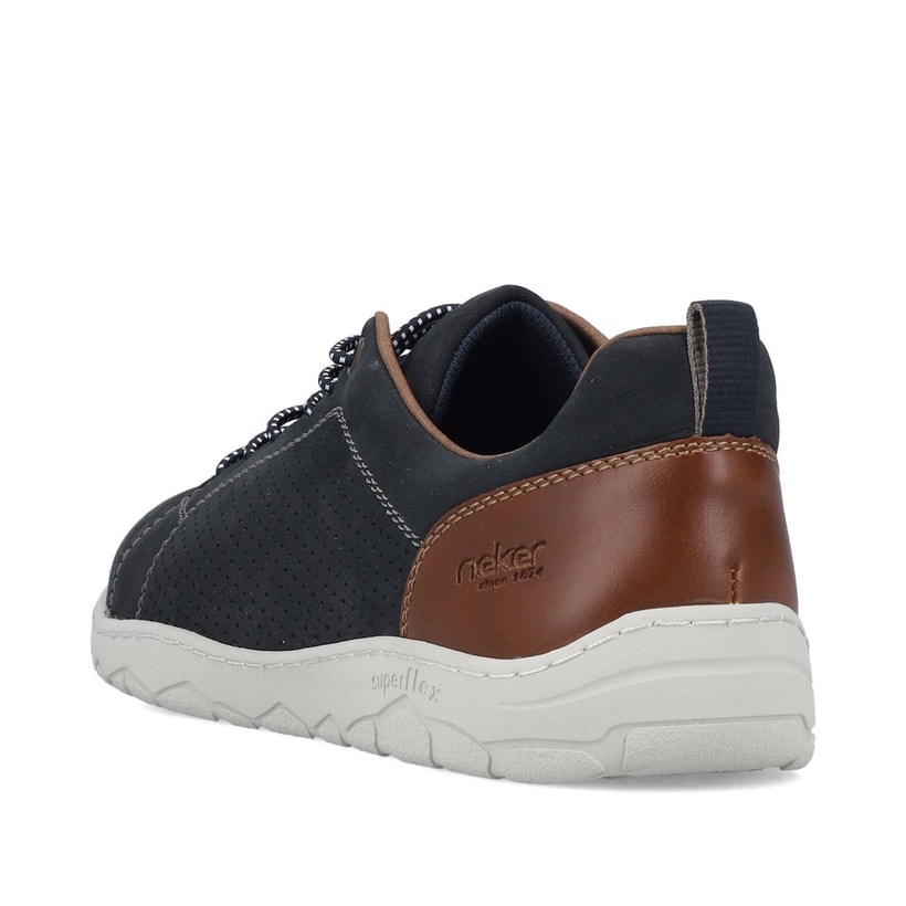 Mocassins Rieker bleus pour homme 08315-14 en cuir velours. Chaussure vue de l'arrière.