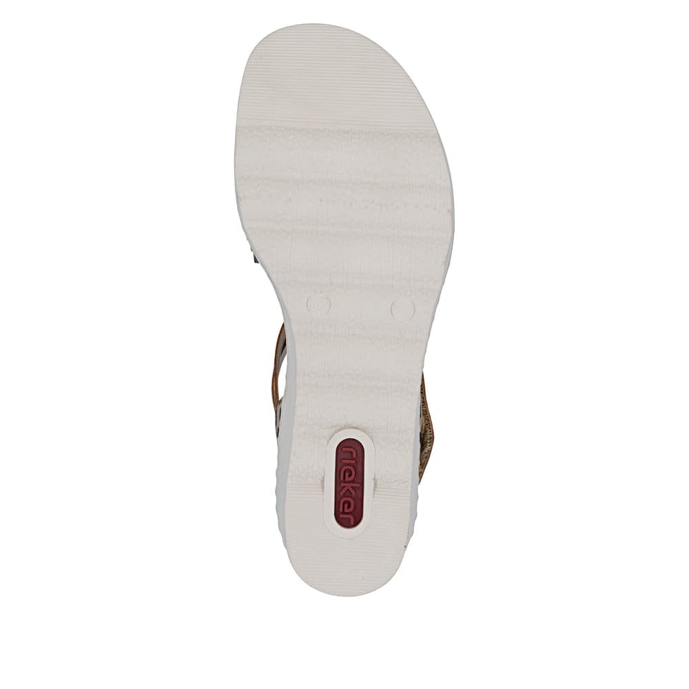 Mehrfarbige Rieker Keilsandaletten 67410-90 mit angesagtem Animal-Print. Schuh Laufsohle.