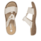 Beige Rieker Damen Pantoletten 60885-62 in Löcheroptik mit einem Klettverschluss. Schuh von oben, liegend.
