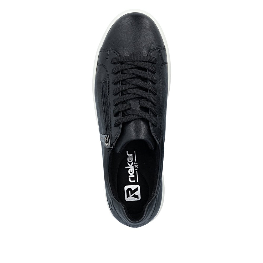Baskets basses Rieker noires pour femme M7701-00 avec fermeture éclair. Chaussure vue de dessus.