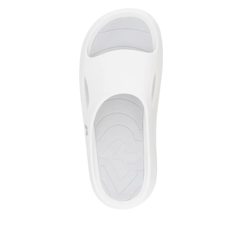 Mules Rieker blanches pour femme W3450-80 avec semelle ultra légère. Chaussure vue de dessus.
