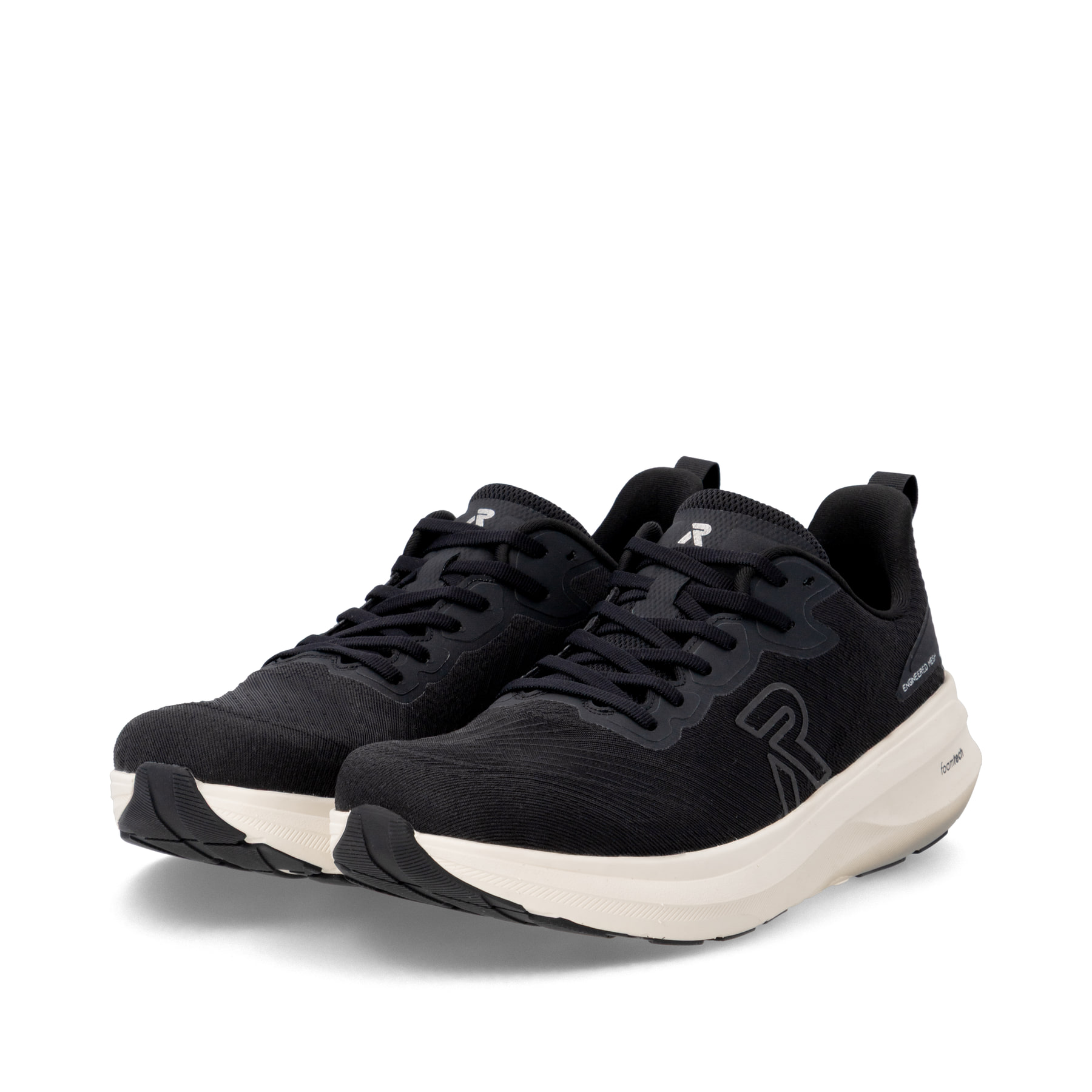 Schwarze Rieker Sport Herren Sneaker Low U4301-01. Schuhpaar seitlich schräg.