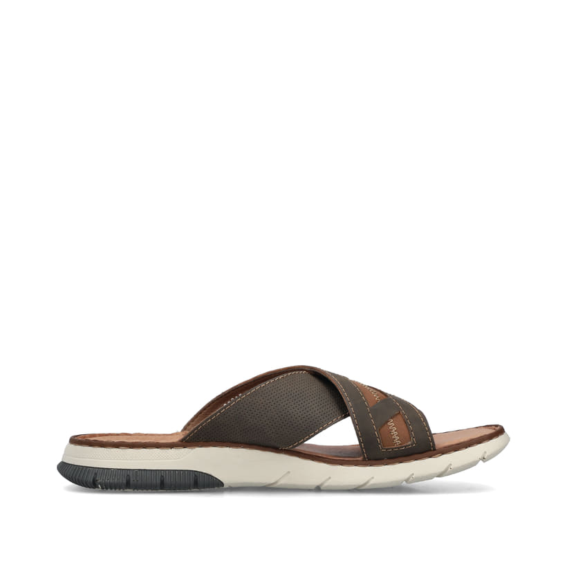 Braune Rieker Herren Pantoletten 25252-25 mit der Komfortweite G 1/2. Schuh Innenseite.