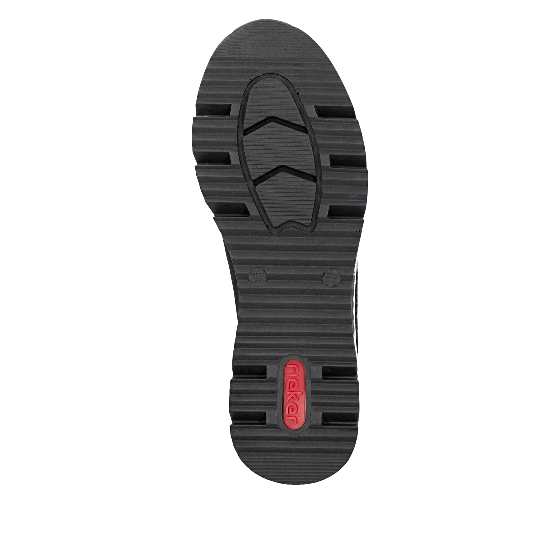 Schwarze Rieker Damen Sneaker High N6352-00 mit einem Reißverschluss. Schuh Laufsohle.