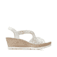 Weiße Rieker Keilsandaletten 61916-80 mit Strasssteinen sowie einem Gummizug. Schuh Innenseite.