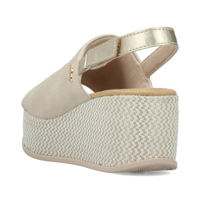 Beige Rieker Damen Sandalen 69460-62 mit moderner Spannnaht. Schuh von hinten.