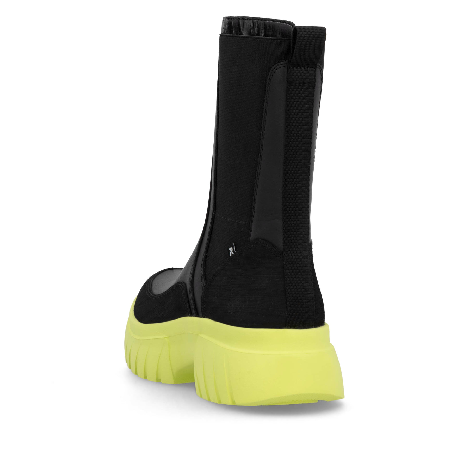 Chelsea Boots  Rieker noires pour femmes W1872-00 avec semelle ultra-légère. Vue de derrière.