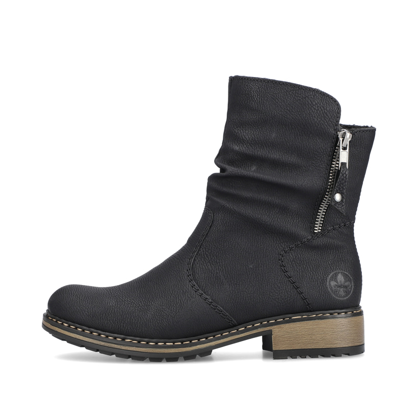 
Graphitschwarze Rieker Damen Kurzstiefel Z6892-00 mit einer schockabsorbierenden Sohle. Schuh Außenseite
