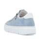 Blaue Rieker Damen Slipper N5952-10 mit einem Reißverschluss. Schuh von hinten.