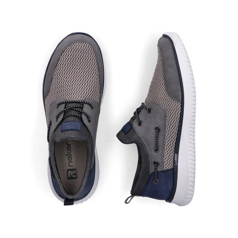 Mocassins Rieker gris pour homme B9643-42 avec bande élastique. Chaussure vue de dessus, couchée.
