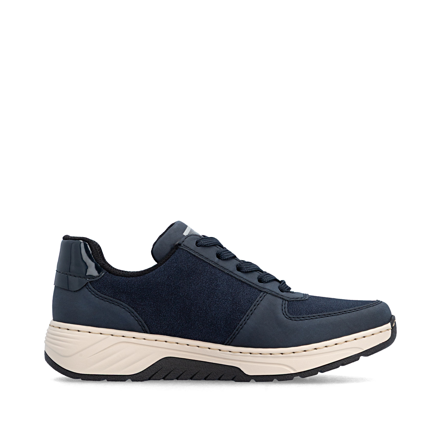 Dunkelblaue Rieker Damen Sneaker Low 53101-15 mit einem Reißverschluss. Schuh Innenseite.