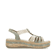 Grüne Rieker Keilsandaletten V0920-52 mit Schmuckelementen sowie einem Gummizug. Schuh Innenseite.