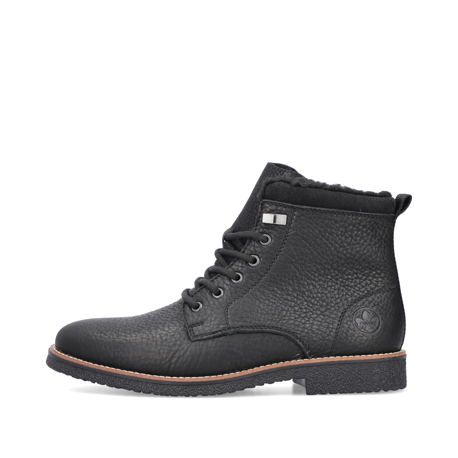 Graphitschwarze Rieker Herren Schnürstiefel 33670-00 mit Schnürung und Reißverschluss. Schuh Außenseite