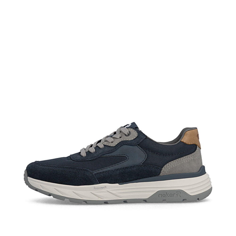 Blaugraue Rieker Herren Sneaker Low 06100-15 mit einem Reißverschluss. Schuh Außenseite.