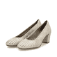 Beige Rieker Pumps 41057-60 mit Gummizug sowie einer extra weichen Decksohle. Schuhpaar seitlich schräg.