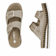 Beige Rieker Damen Pantoletten V7955-60 aus Rauleder mit trendiger Schnalle. Schuh von oben, liegend.