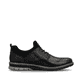 Tiefschwarze Rieker Herren Slipper 14454-01 mit Elastikeinsatz sowie einer Profilsohle. Schuh Innenseite
