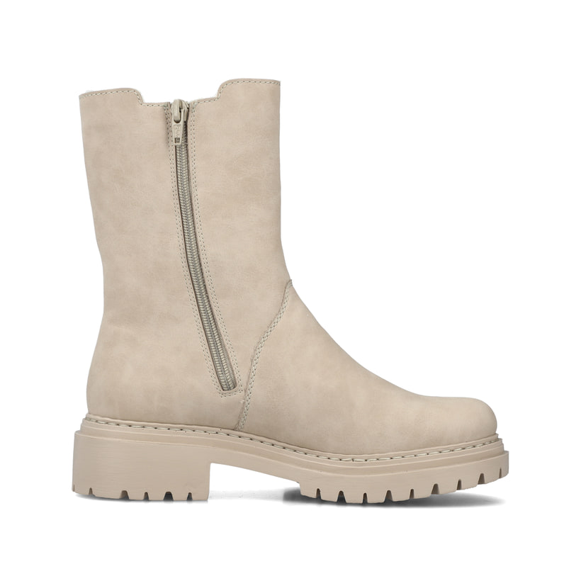 Hellbeige Rieker Damen Chelsea Boots 72683-62 mit einer schockabsorbierenden Sohle. Schuh von hinten