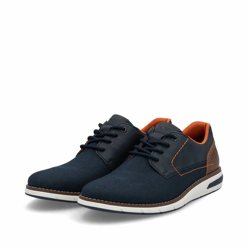 Blaue Rieker Herren Schnürschuhe 11301-14 mit der Komfortweite G 1/2. Schuhpaar seitlich schräg.