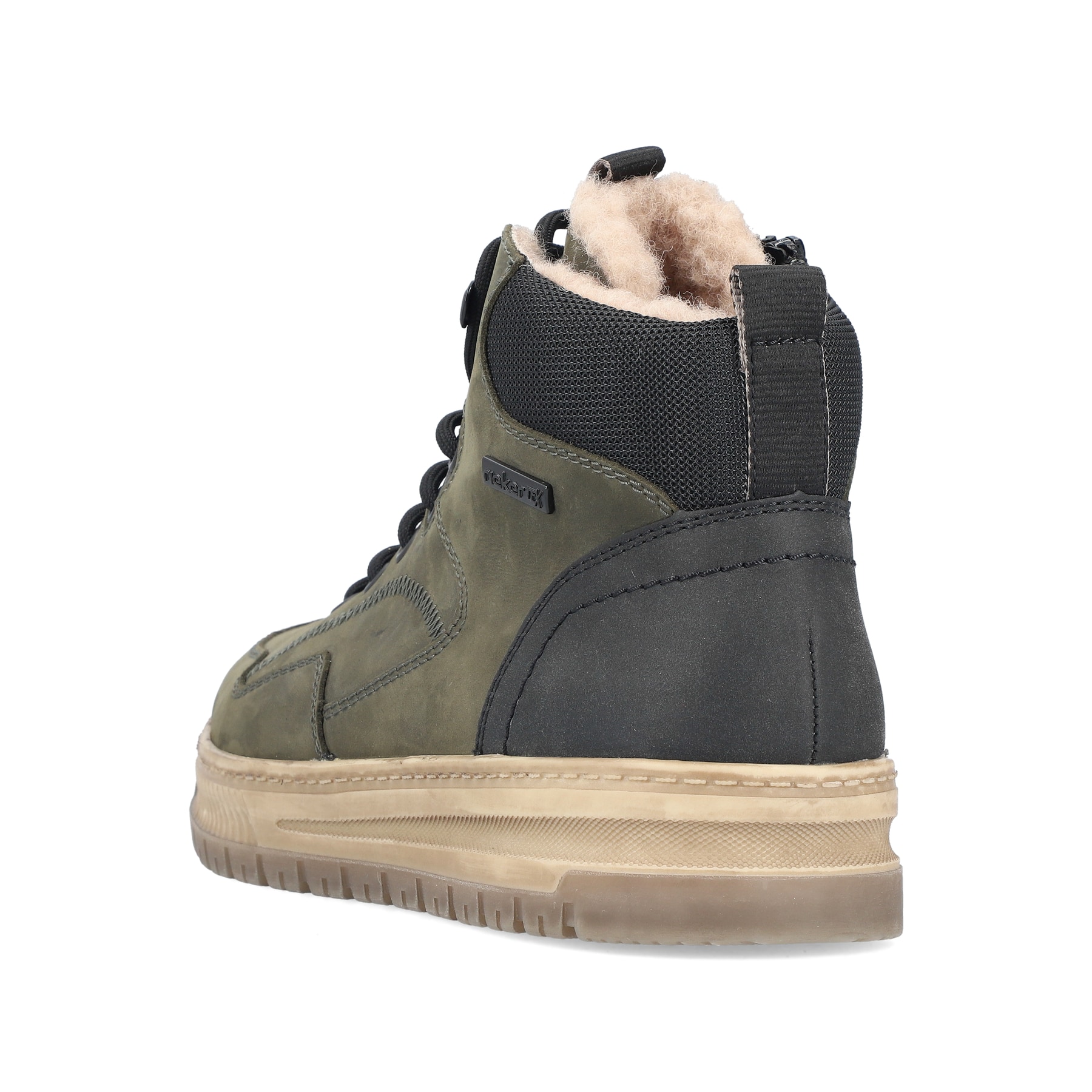 Grüne Rieker Herren Schnürstiefel 38554-55 aus Rauleder. Schuh von hinten.