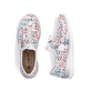 Mehrfarbige Rieker Damen Slipper L3252-90 mit Deko-Reißverschluss sowie Gummizug. Schuh von oben, liegend.