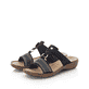 Blaue Rieker Damen Pantoletten 608K8-14 mit einem Klettverschluss. Schuhpaar seitlich schräg.