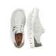 Mintgrüne vegane Rieker Damen Slipper 44000-52 mit einer Gummischnürung. Schuh von oben, liegend.