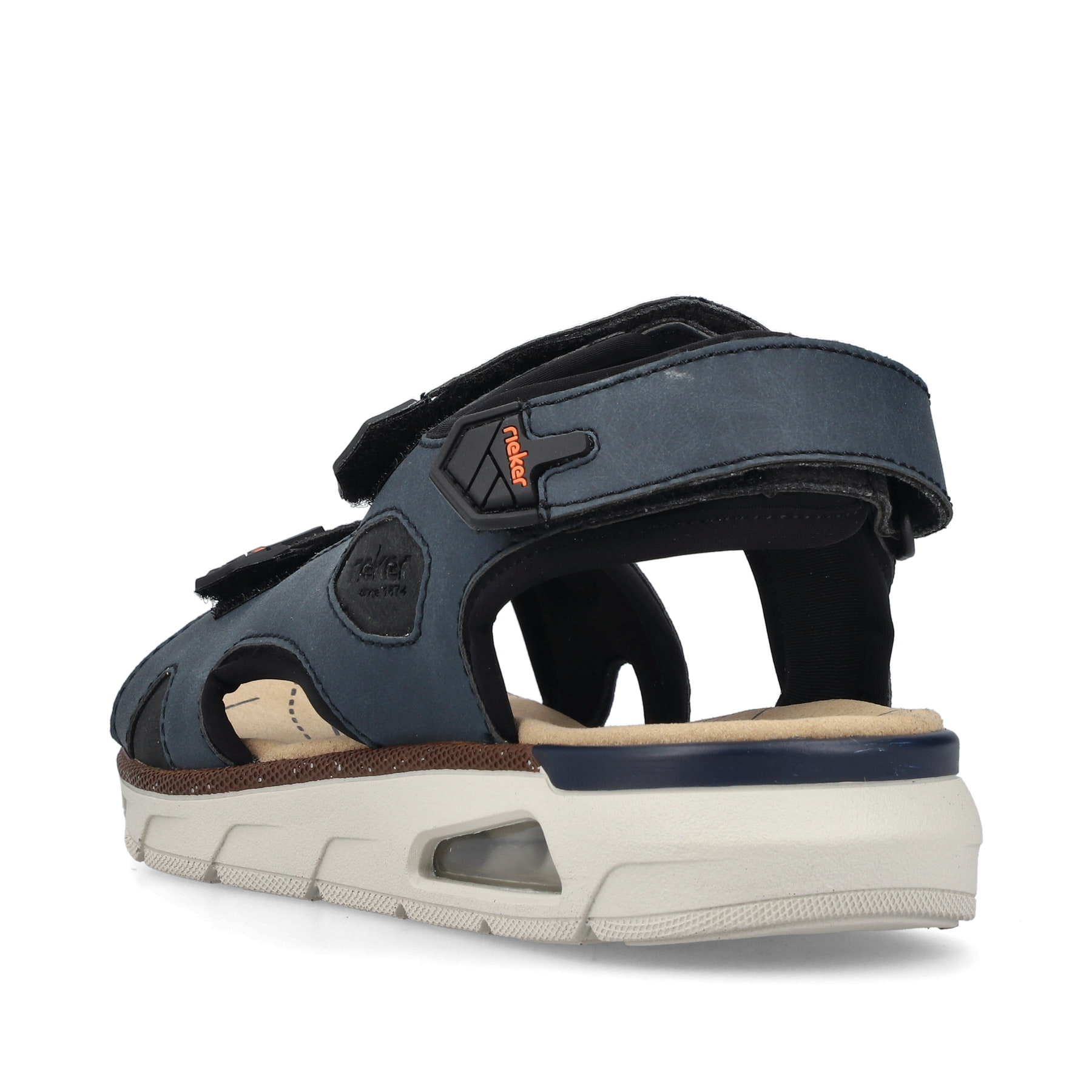 Blaue Rieker Herren Trekkingsandalen 29151-14 mit Rieker Air Sohlenfenster. Schuh von hinten.