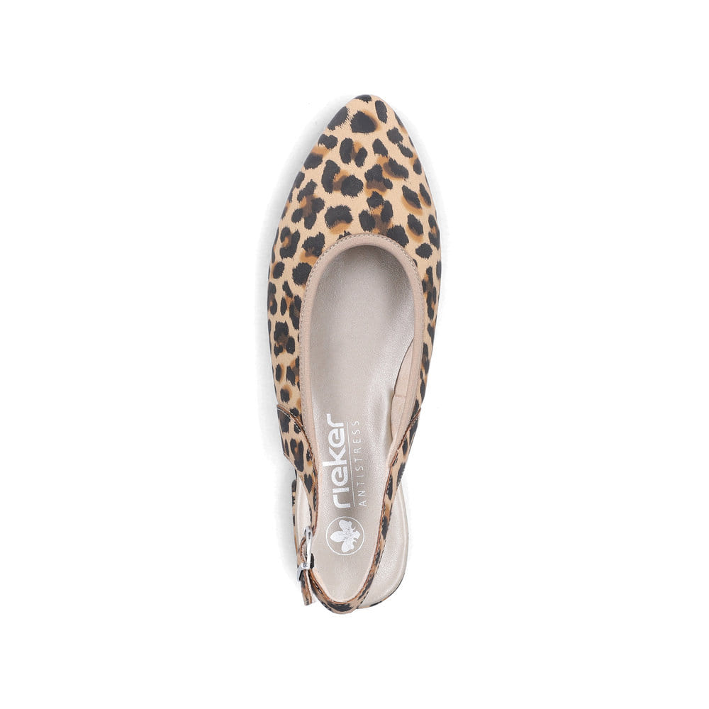 Escarpins Rieker beiges pour femme 43161-90 avec imprimé animal à la mode. Chaussure vue de dessus.