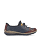 Mocassins Rieker bleus pour femme N3271-35 avec oeillets décoratifs. Chaussure vue de l'arrière.