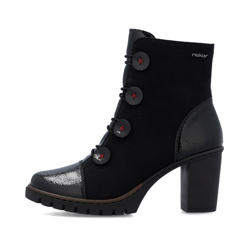 Bottines Rieker noires pour femme Y2576-00 avec fermeture éclair. Côté extérieur de la chaussure.