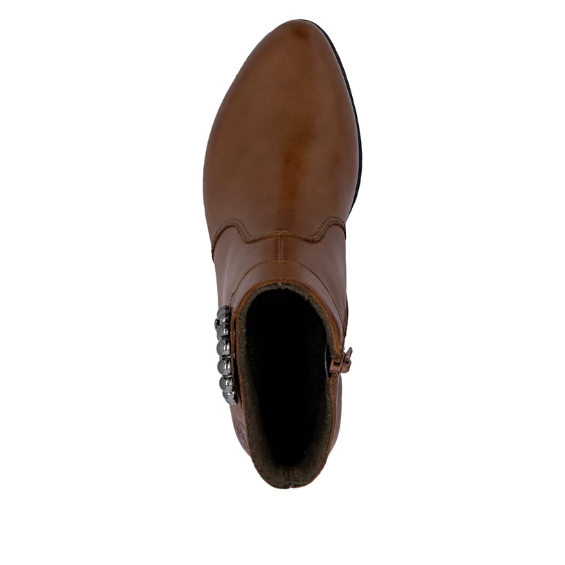 Braune Rieker Damen Stiefeletten Y0797-24 aus Glattleder mit trendiger Schnalle. Schuh von oben.