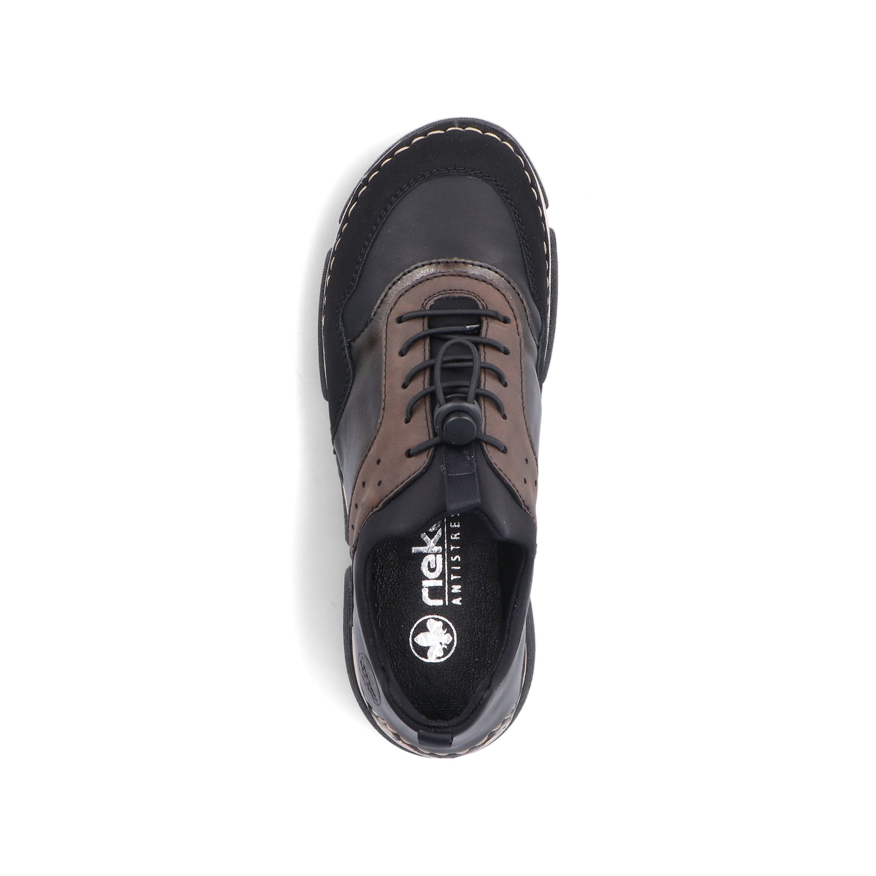 Urbanschwarze Rieker Damen Slipper 45957-00 mit einer schockabsorbierenden Sohle. Schuh Innenseite