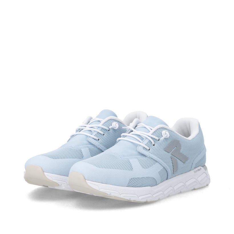 Blaue Rieker Sport Damen Sneaker Low M9000-10. Schuhpaar seitlich schräg.